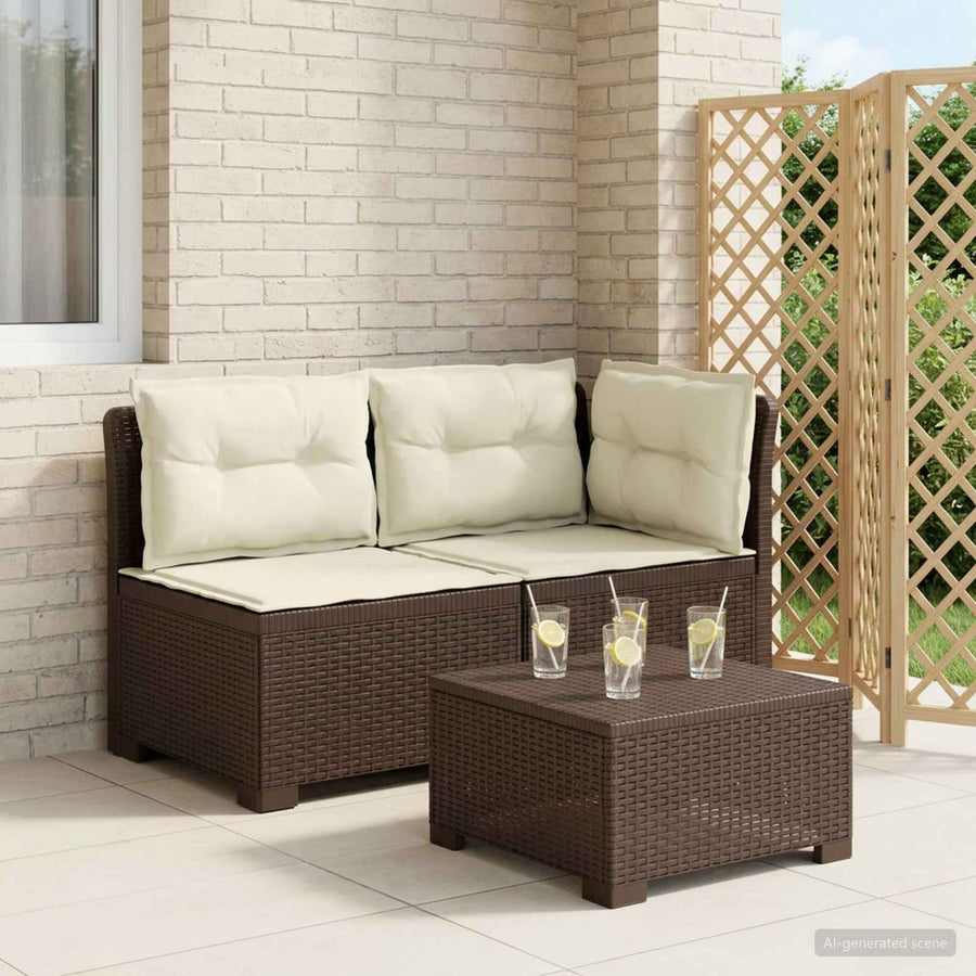 Tweedelige Tuinbank met Kussens Rattan Look PP Bruin