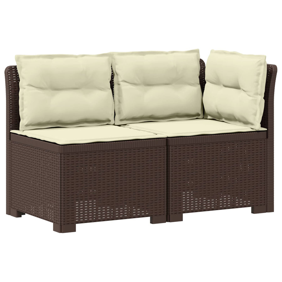 Tweedelige Tuinbank met Kussens Rattan Look PP Bruin