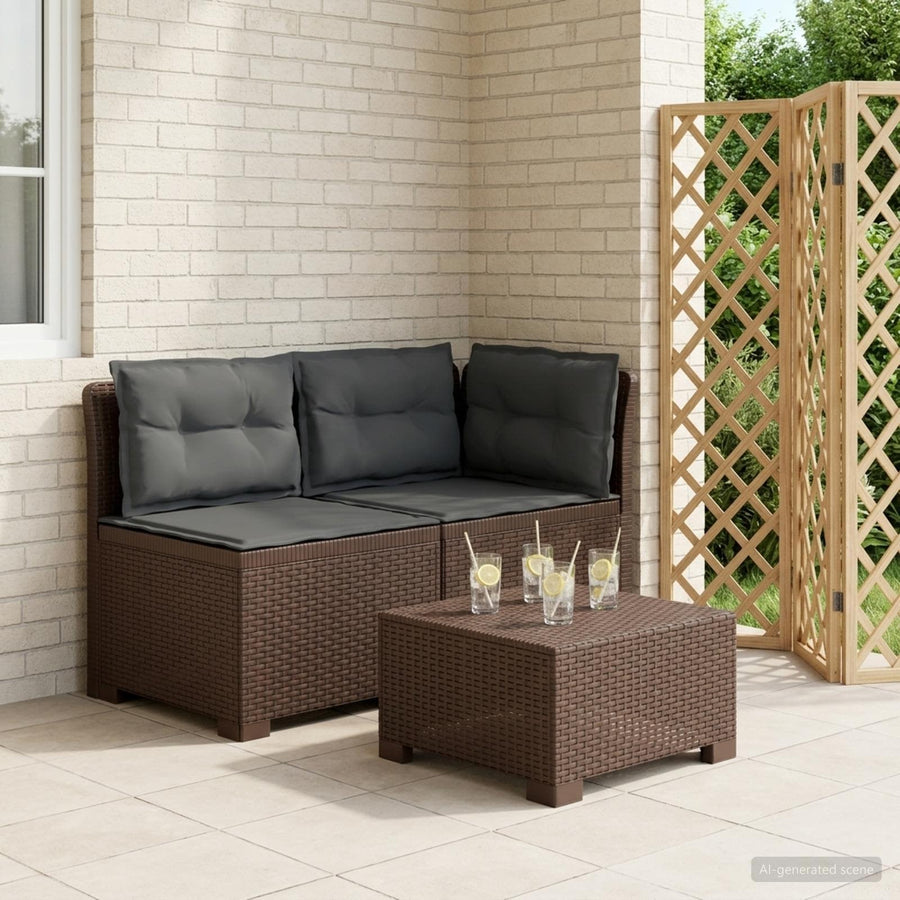 Tweedelige Tuinbank met Kussens Rattan Look PP Bruin