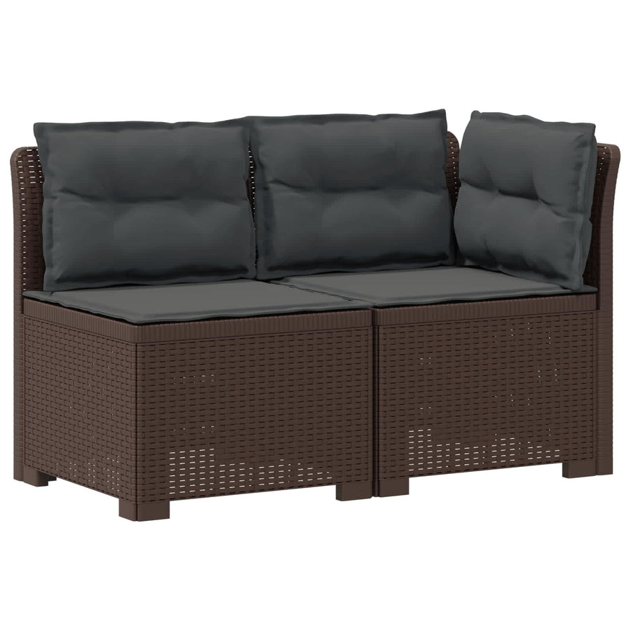 Tweedelige Tuinbank met Kussens Rattan Look PP Bruin