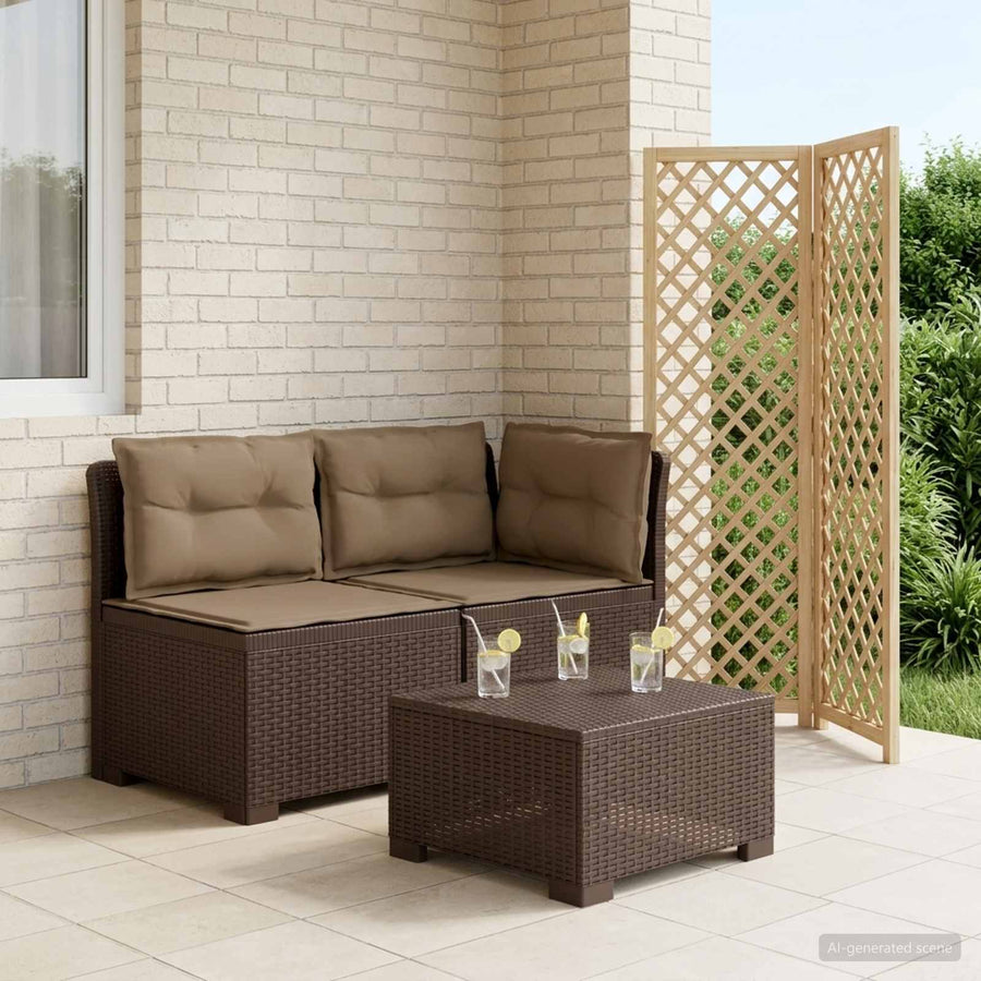 Tweedelige Tuinbank met Kussens Rattan Look PP Bruin