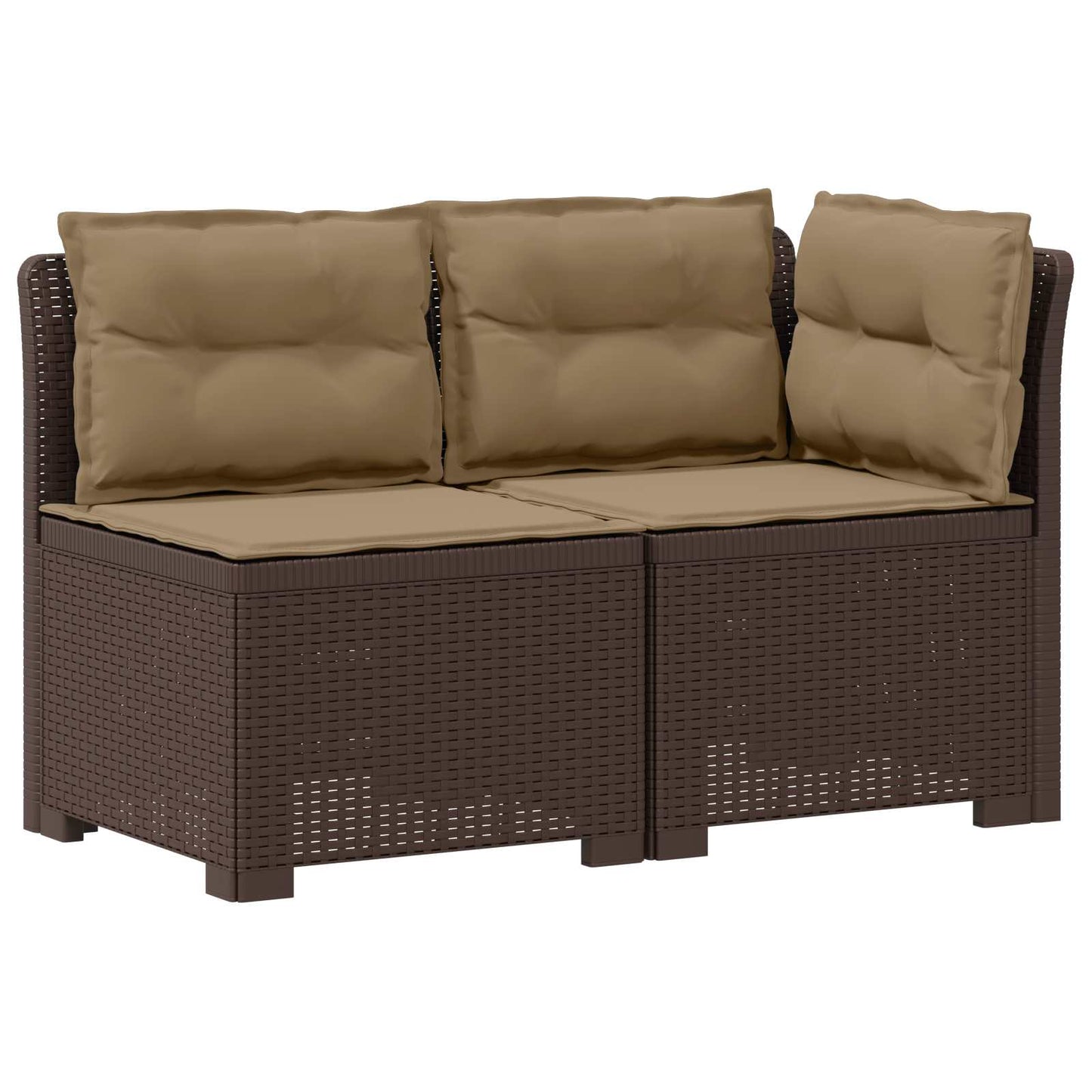 Tweedelige Tuinbank met Kussens Rattan Look PP Bruin