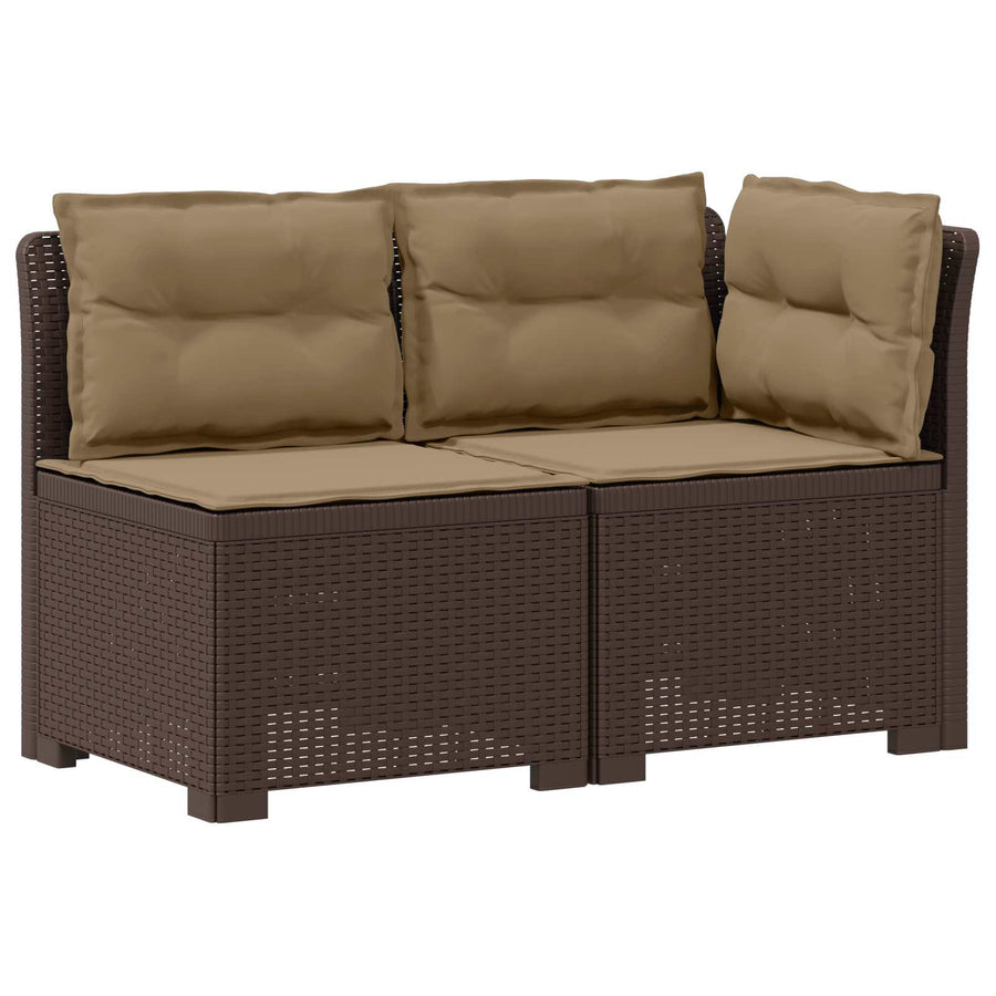 Tweedelige Tuinbank met Kussens Rattan Look PP Bruin