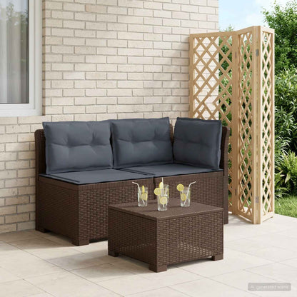 Tweedelige Tuinbank met Kussens Rattan Look PP Bruin
