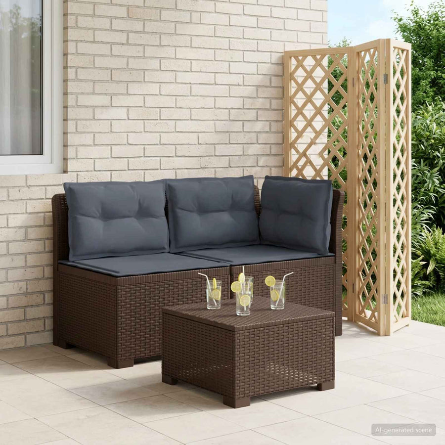 Tweedelige Tuinbank met Kussens Rattan Look PP Bruin