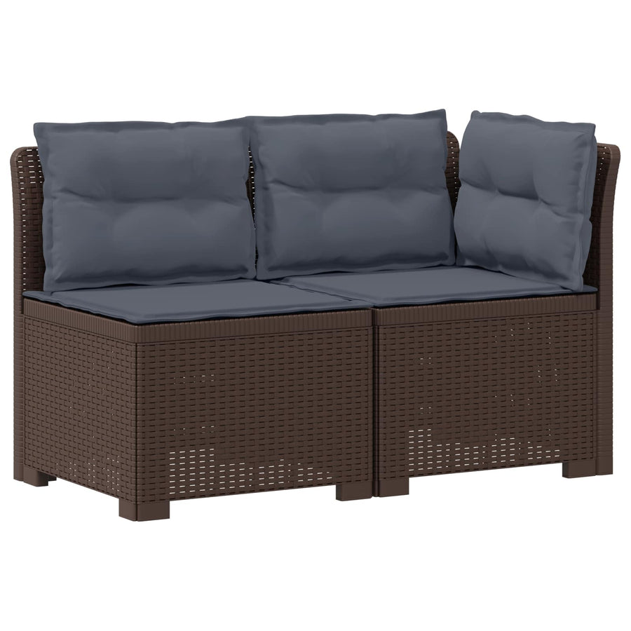 Tweedelige Tuinbank met Kussens Rattan Look PP Bruin