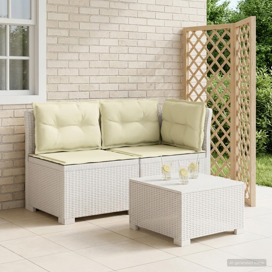 Tweedelige Tuinbank met Kussens Rattan Look PP Wit
