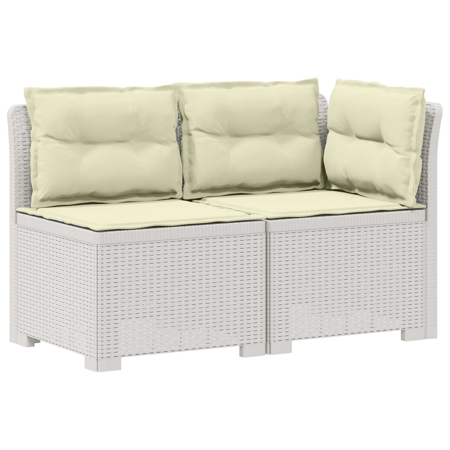 Tweedelige Tuinbank met Kussens Rattan Look PP Wit
