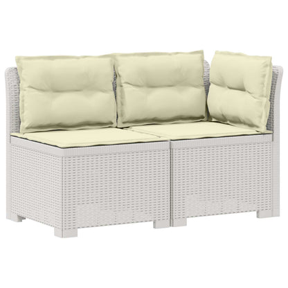 Tweedelige Tuinbank met Kussens Rattan Look PP Wit