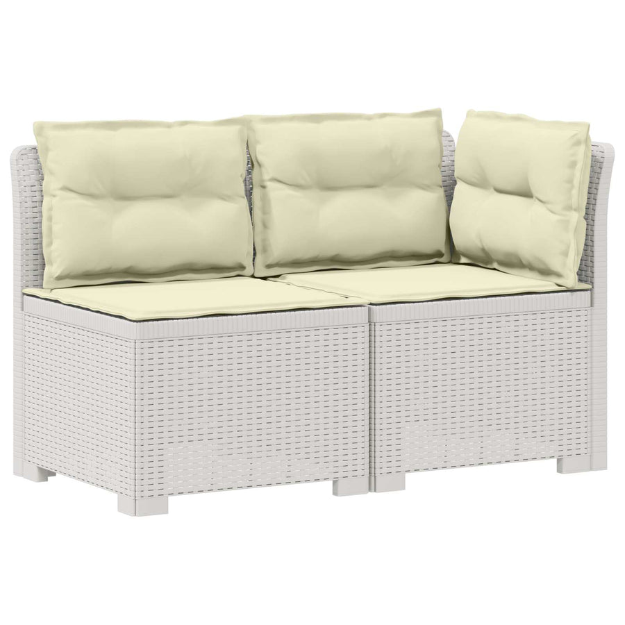 Tweedelige Tuinbank met Kussens Rattan Look PP Wit