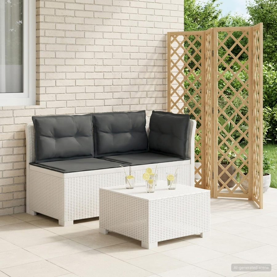 Tweedelige Tuinbank met Kussens Rattan Look PP Wit