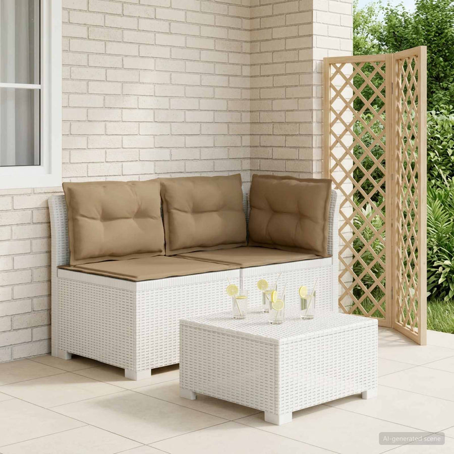 Tweedelige Tuinbank met Kussens Rattan Look PP Wit