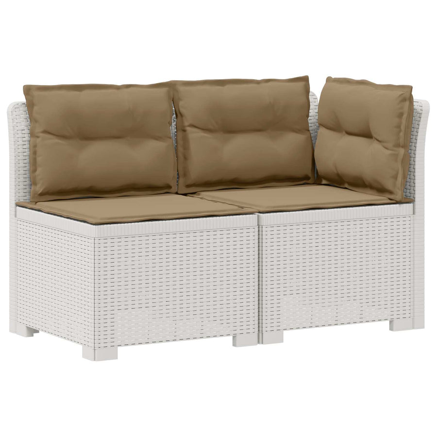 Tweedelige Tuinbank met Kussens Rattan Look PP Wit