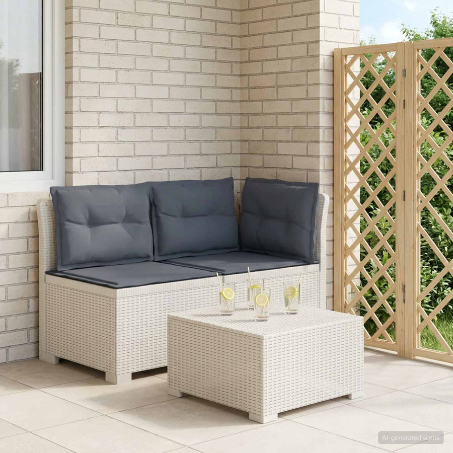 Tweedelige Tuinbank met Kussens Rattan Look PP Wit