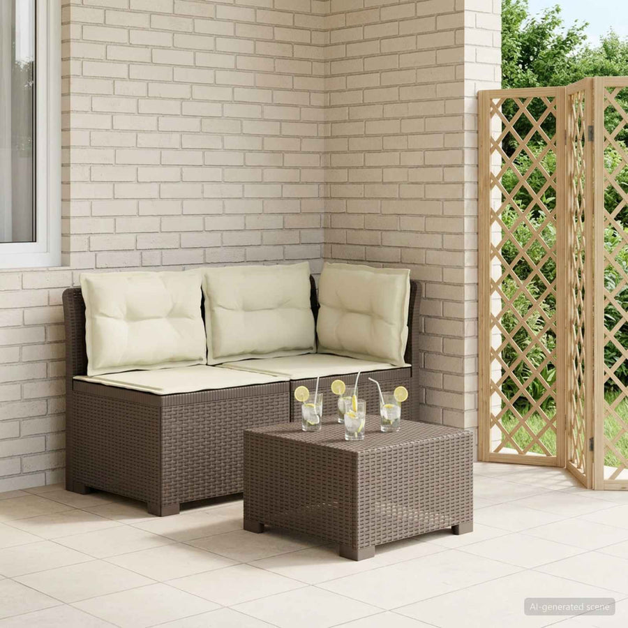 Tweedelige Tuinbank met Kussens Rattan Look PP Lichtgrijs
