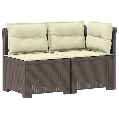 Tweedelige Tuinbank met Kussens Rattan Look PP Lichtgrijs