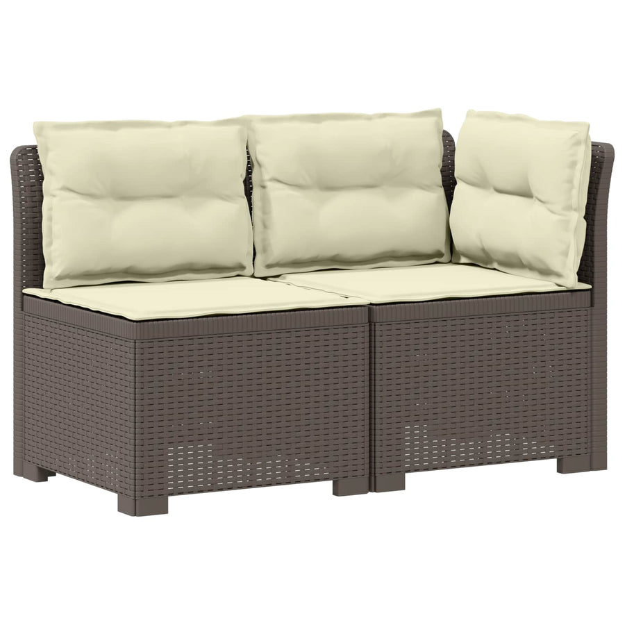 Tweedelige Tuinbank met Kussens Rattan Look PP Lichtgrijs