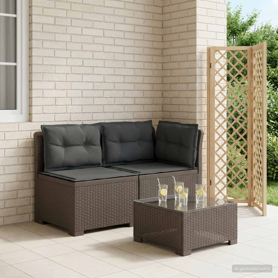 Tweedelige Tuinbank met Kussens Rattan Look PP Lichtgrijs