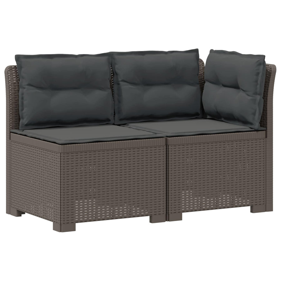 Tweedelige Tuinbank met Kussens Rattan Look PP Lichtgrijs