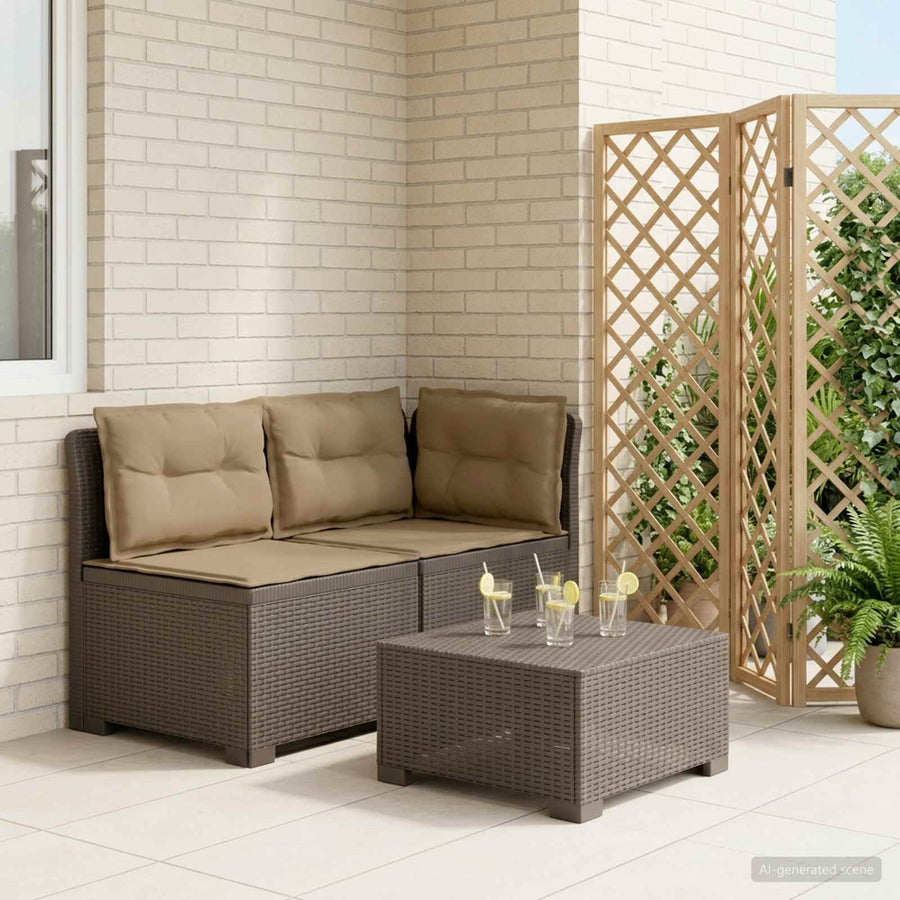 Tweedelige Tuinbank met Kussens Rattan Look PP Lichtgrijs