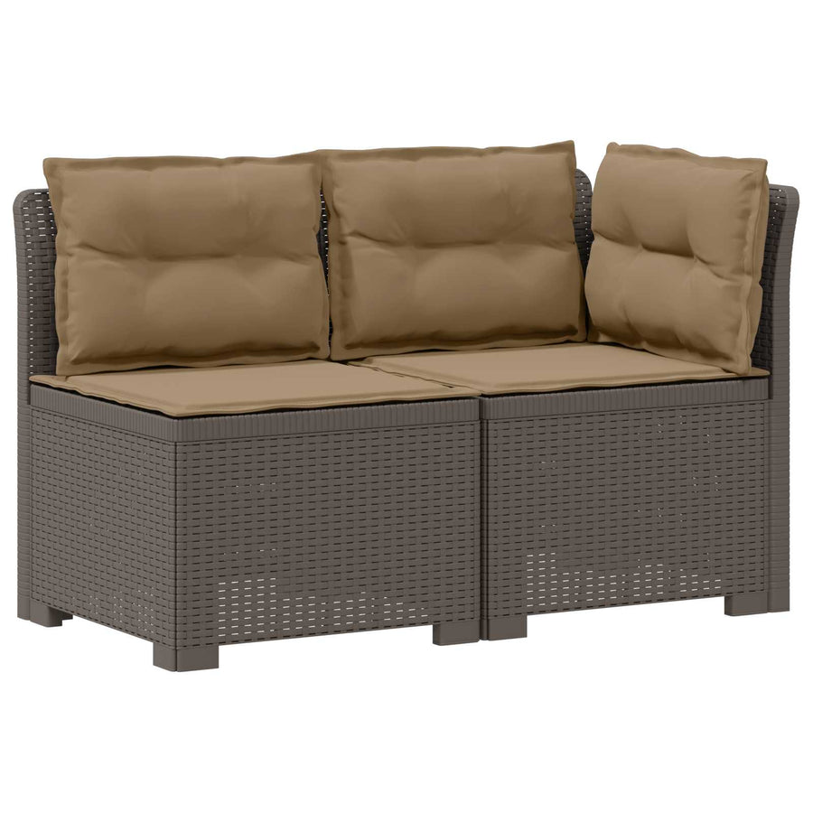 Tweedelige Tuinbank met Kussens Rattan Look PP Lichtgrijs