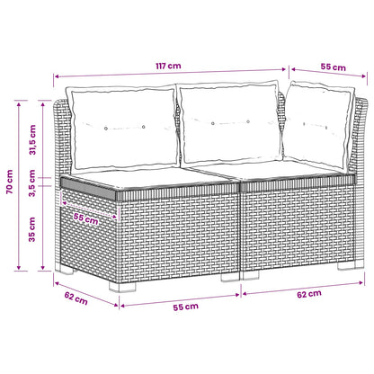 Tweedelige Tuinbank met Kussens Rattan Look PP Lichtgrijs