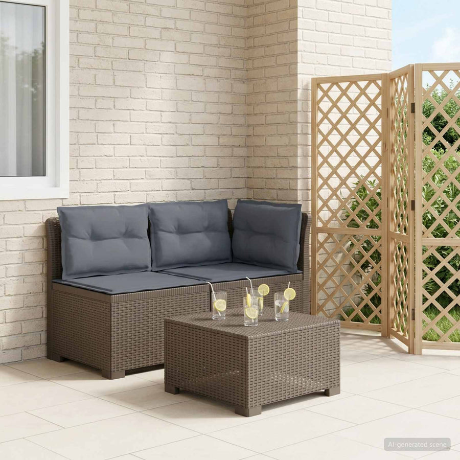 Tweedelige Tuinbank met Kussens Rattan Look PP Lichtgrijs