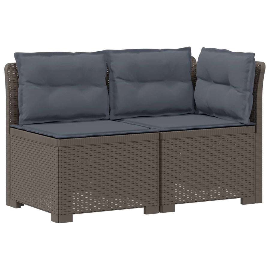 Tweedelige Tuinbank met Kussens Rattan Look PP Lichtgrijs