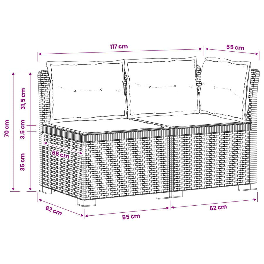 Tweedelige Tuinbank met Kussens Rattan Look PP Lichtgrijs