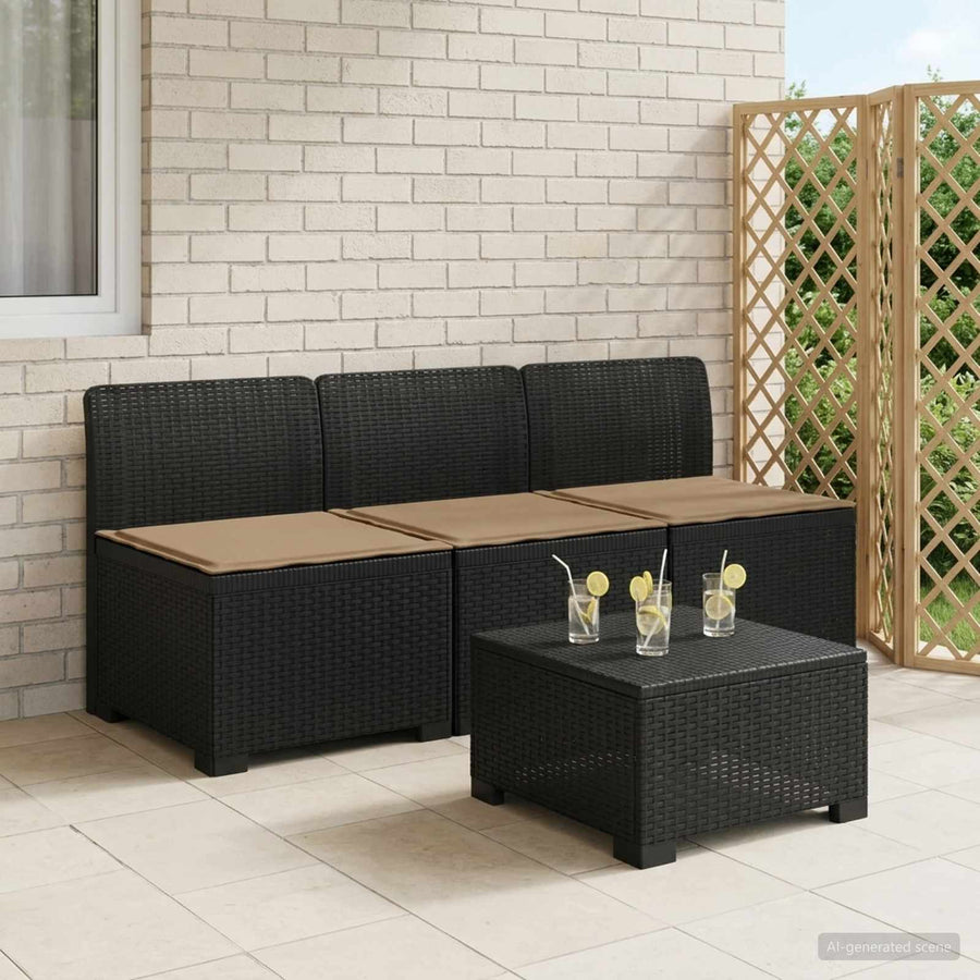 3-zits tuinbank met kussens in rattanlook PP Antraciet