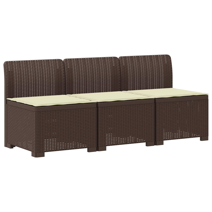 3-zits tuinbank met kussens in rattanlook PP Bruin