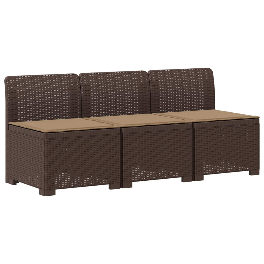 3-zits tuinbank met kussens in rattanlook PP Bruin
