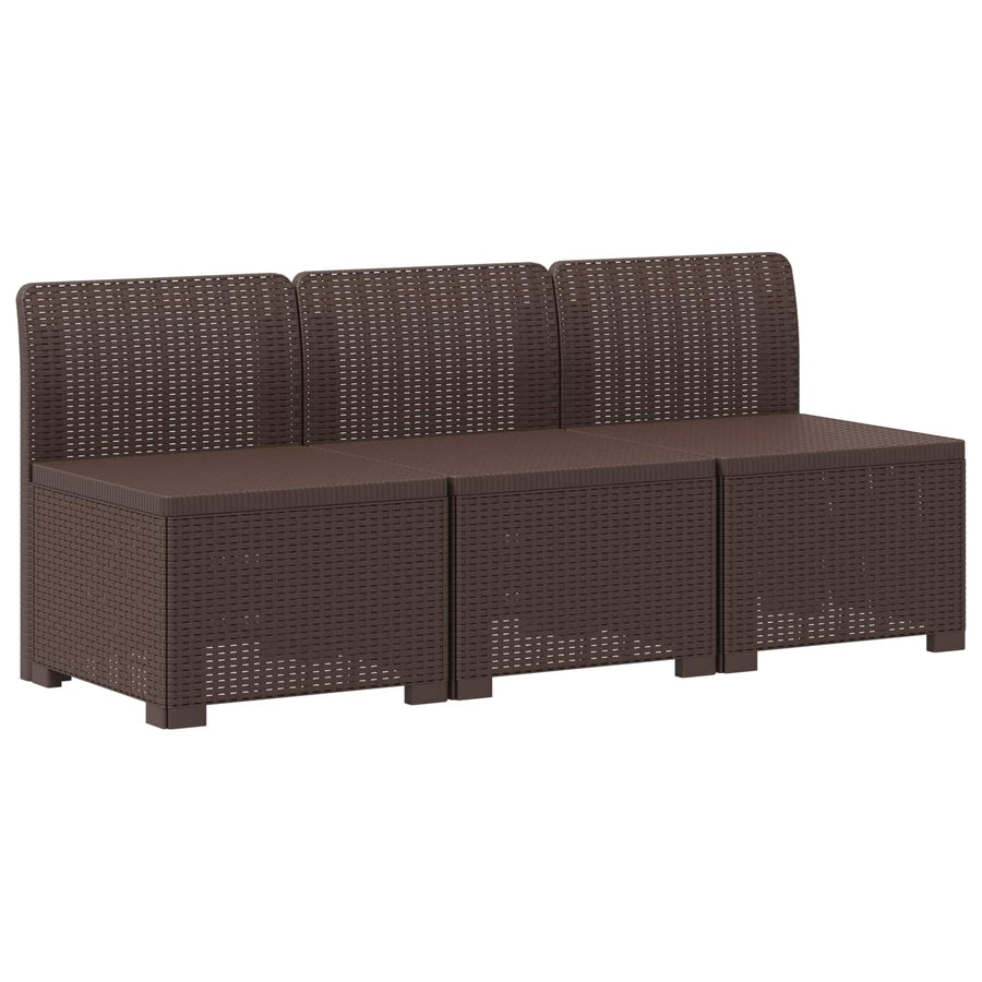 3-zits tuinbank met kussens in rattanlook PP Bruin