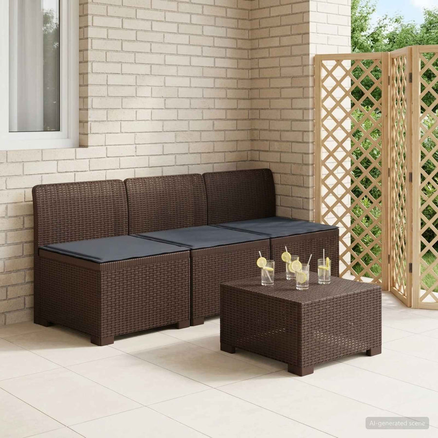 3-zits tuinbank met kussens in rattanlook PP Bruin