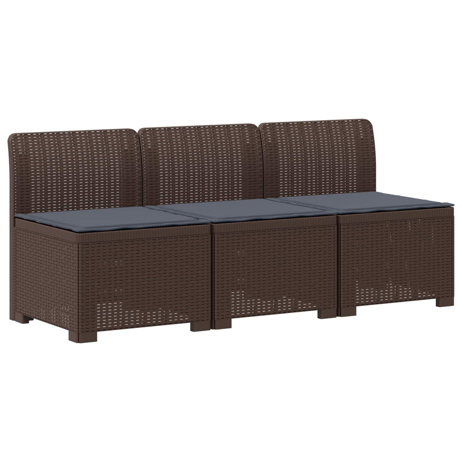 3-zits tuinbank met kussens in rattanlook PP Bruin