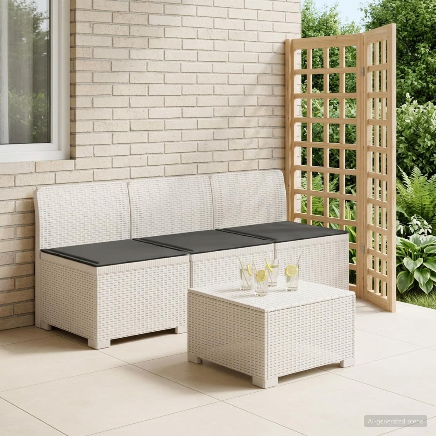 3-zits tuinbank met kussens in rattanlook PP Wit