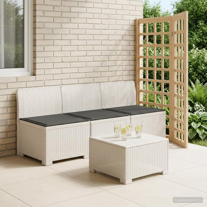 3-zits tuinbank met kussens in rattanlook PP Wit
