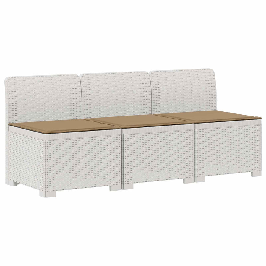 3-zits tuinbank met kussens in rattanlook PP Wit