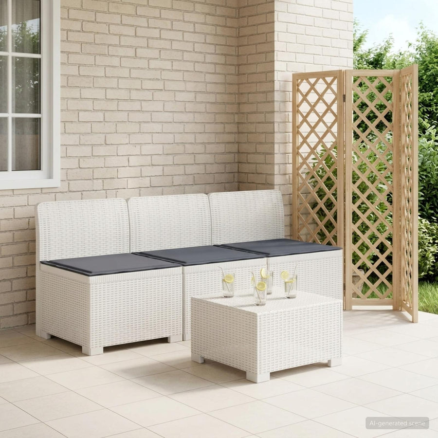3-zits tuinbank met kussens in rattanlook PP Wit