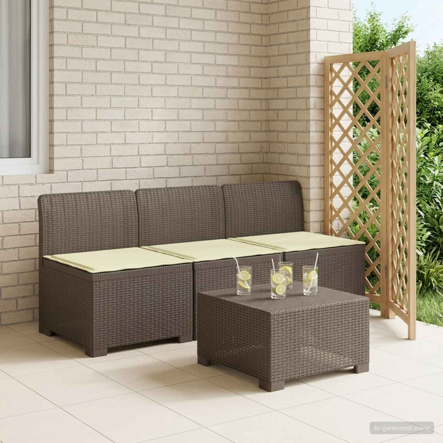 3-zits tuinbank met kussens in rattanlook PP Lichtgrijs
