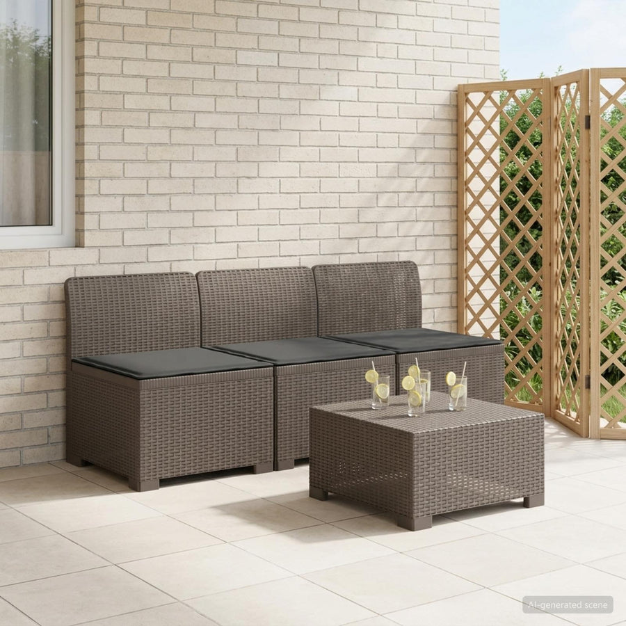 3-zits tuinbank met kussens in rattanlook PP Lichtgrijs