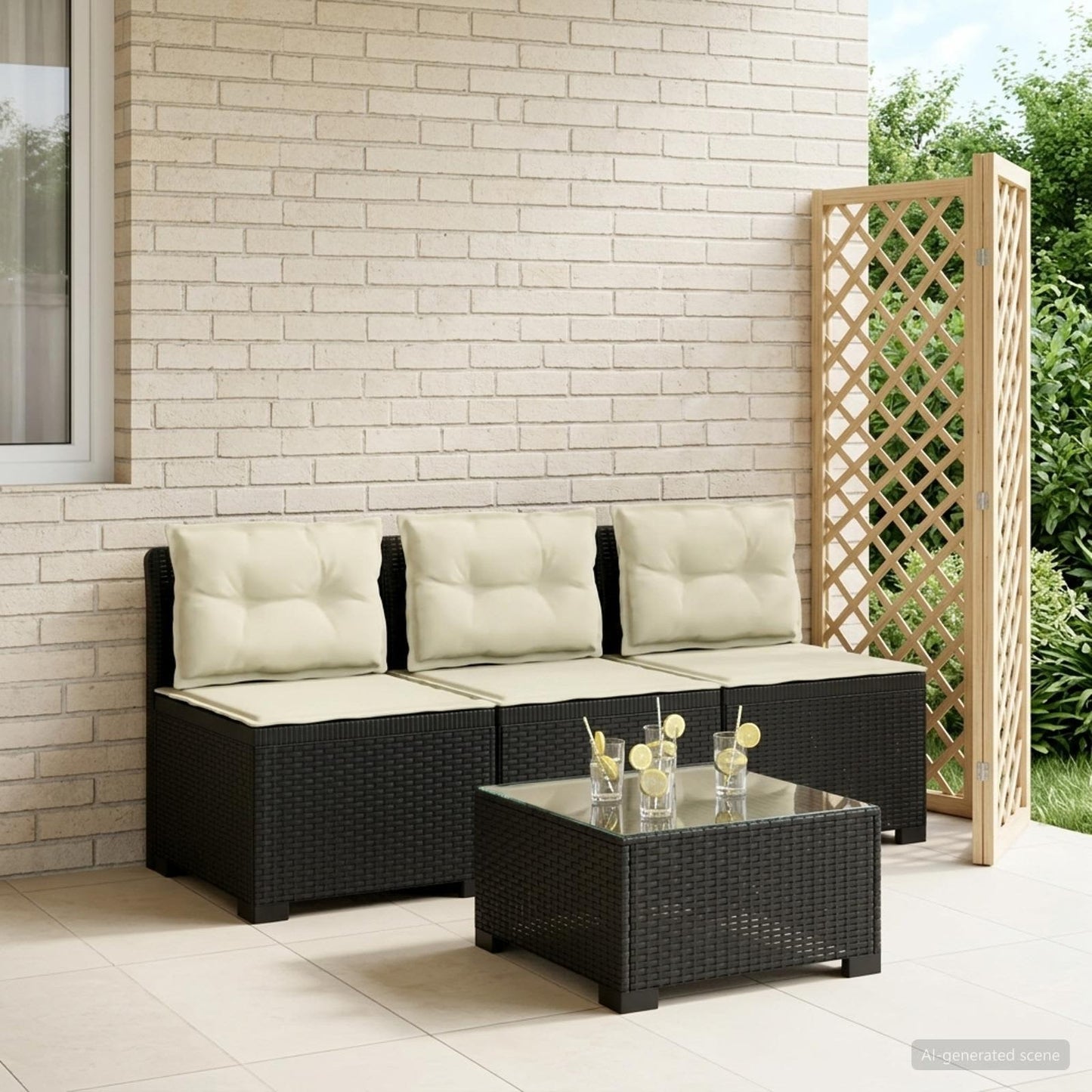 3-zits tuinbank met kussens in rattanlook PP Antraciet