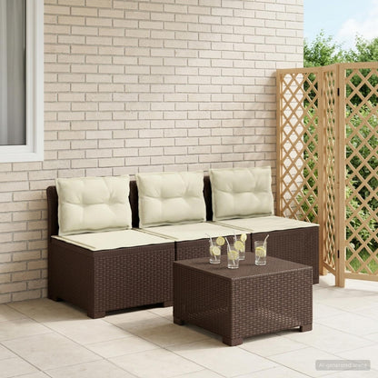 3-zits tuinbank met kussens in rattanlook PP Bruin