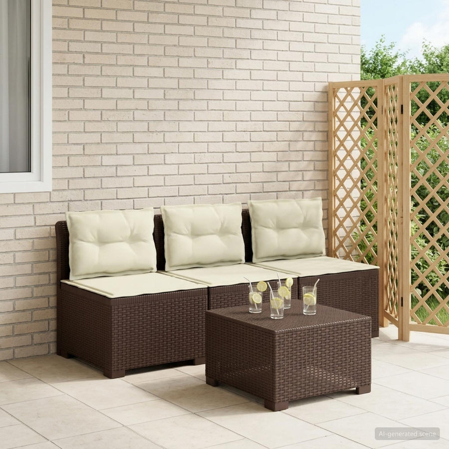 3-zits tuinbank met kussens in rattanlook PP Bruin