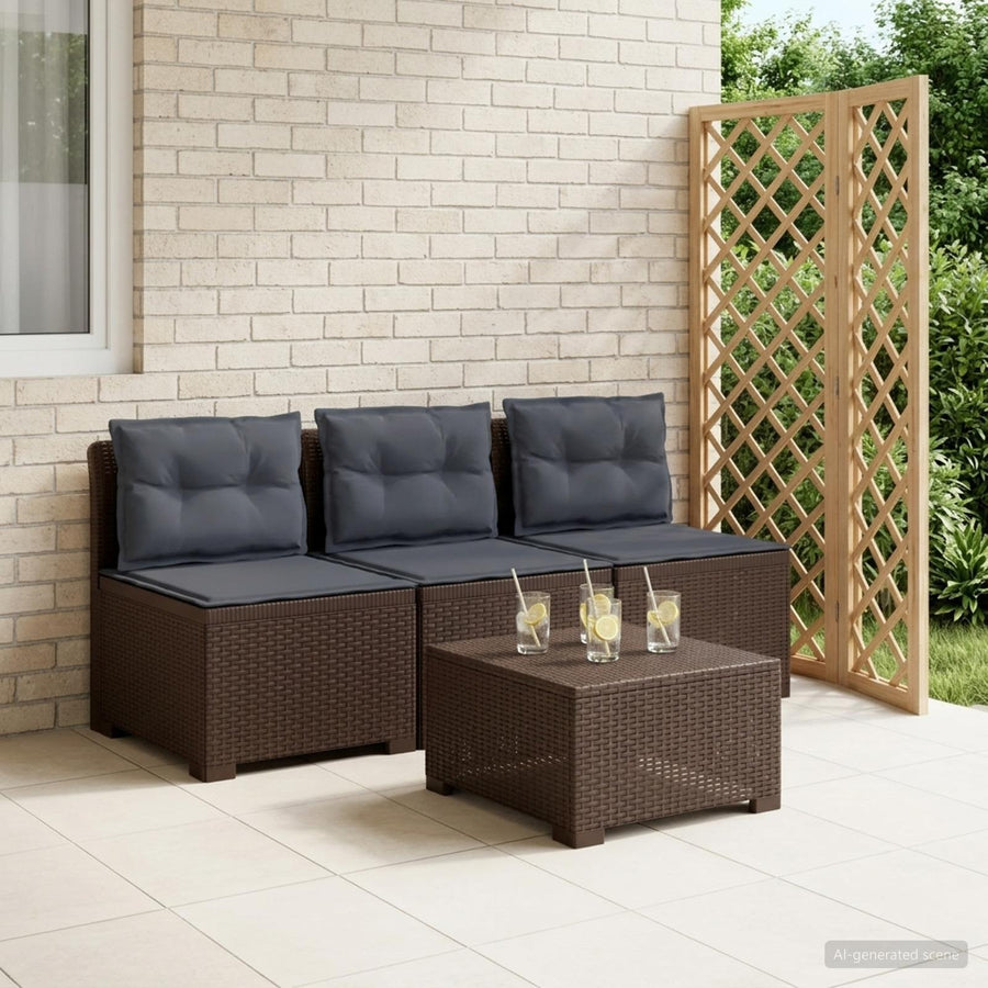 3-zits tuinbank met kussens in rattanlook PP Bruin