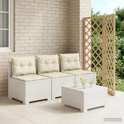 3-zits tuinbank met kussens in rattanlook PP Wit