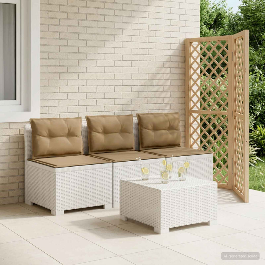 3-zits tuinbank met kussens in rattanlook PP Wit