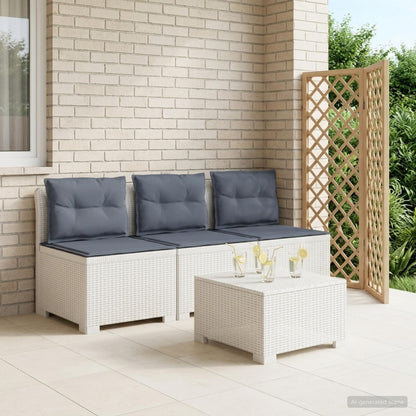 3-zits tuinbank met kussens in rattanlook PP Wit