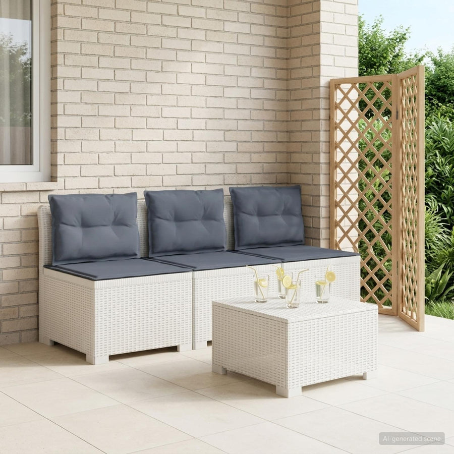 3-zits tuinbank met kussens in rattanlook PP Wit