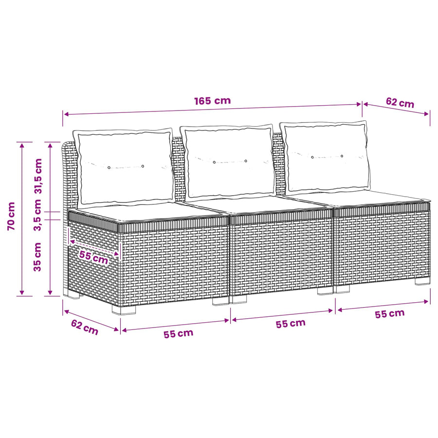 3-zits tuinbank met kussens in rattanlook PP Wit